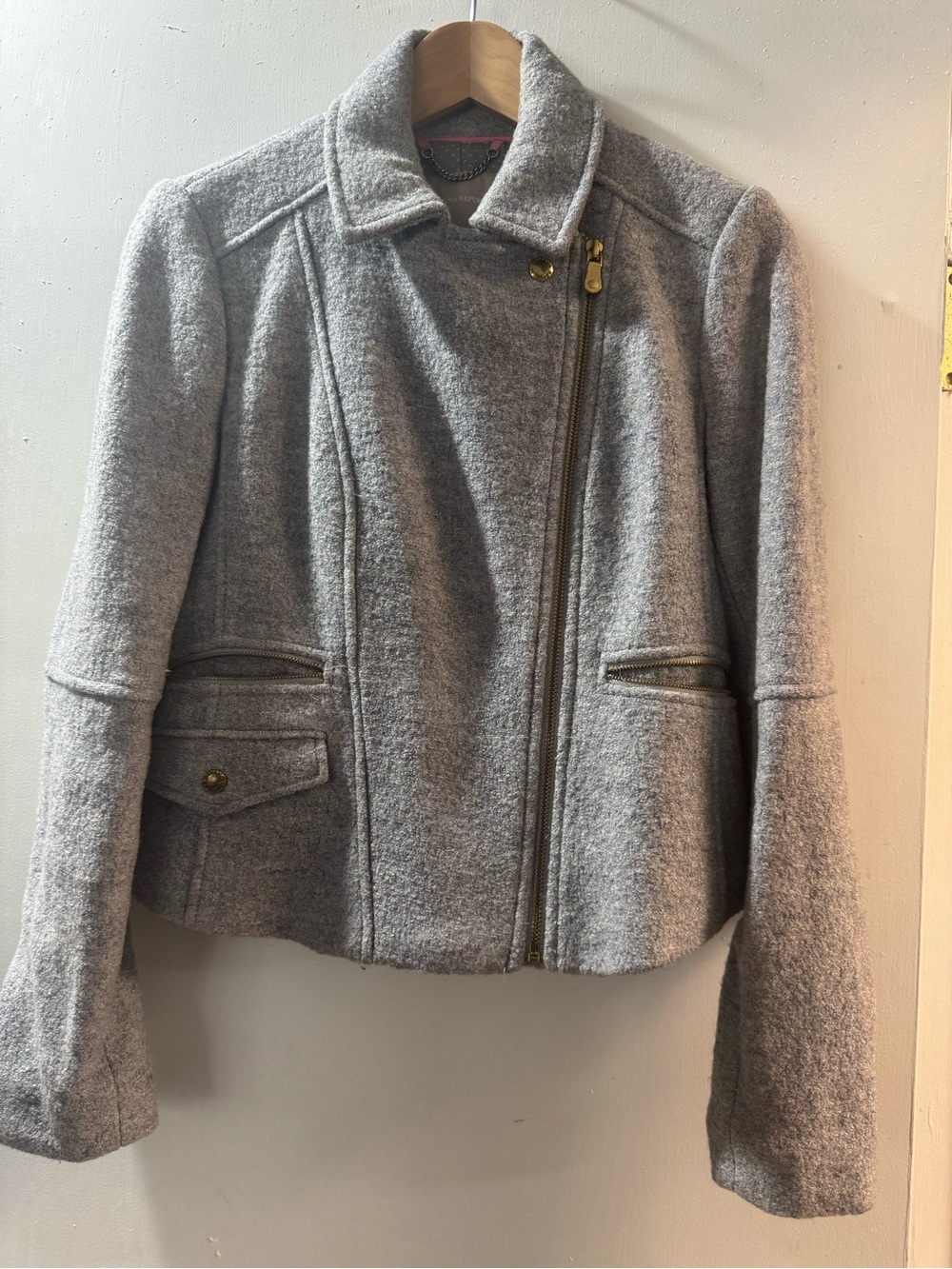 Banana Republic Light Gray Wool-Blend Asymmetric Zip Pea Coat